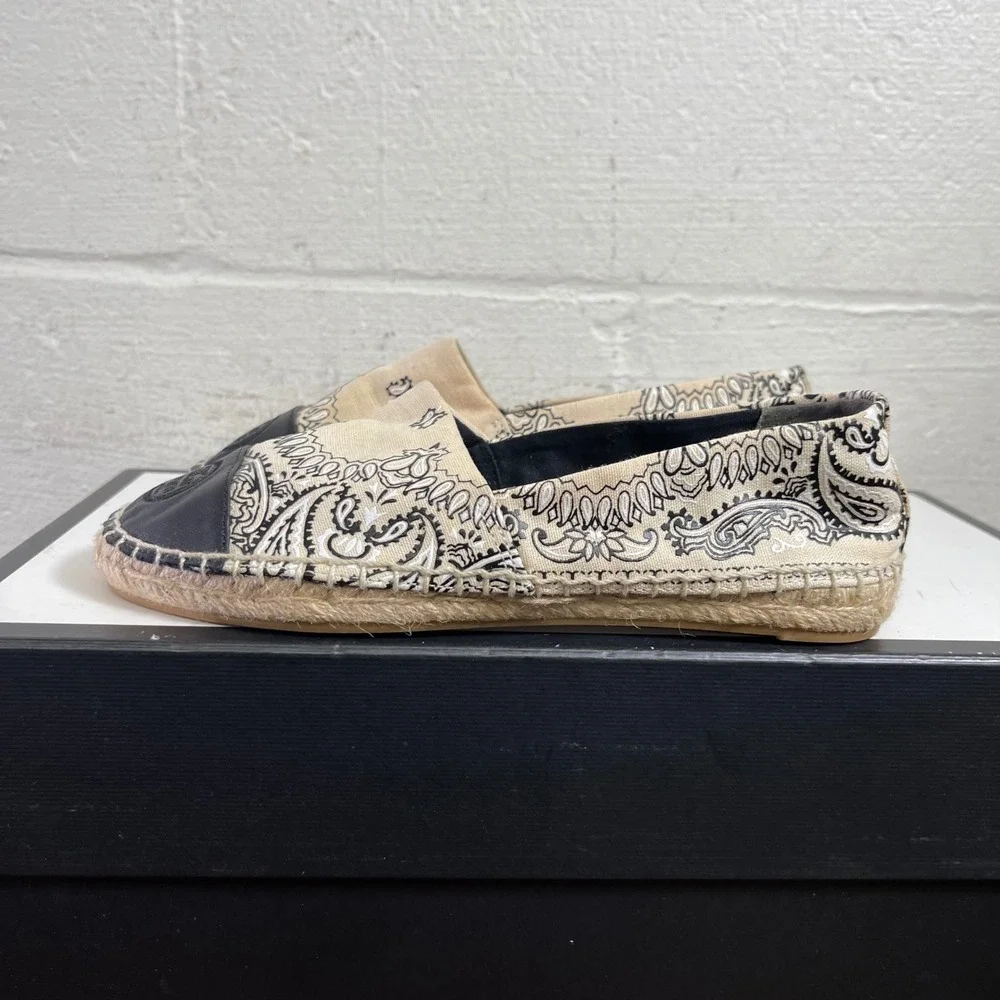 Tory Burch Bandana Print 74053‎ Color Block Flat Espadrilles Slip On Womens 5 US